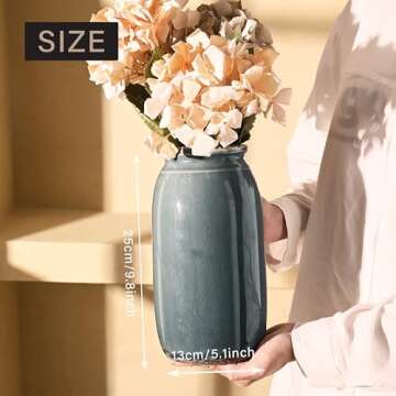 Rustic Large Blue and Grey Vase for Home Decor