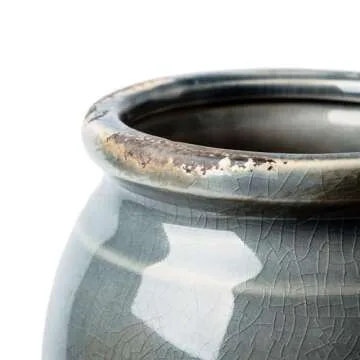 Rustic Large Blue and Grey Vase for Home Decor