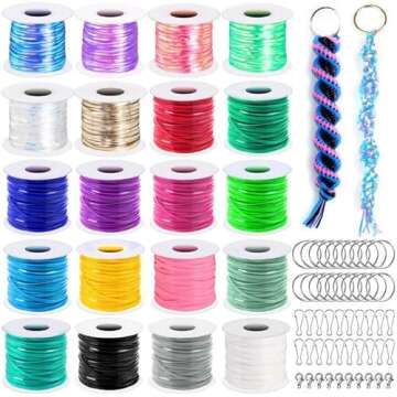Cridoz Lanyard String Kit with 20 Rolls and 50 Keychain Accessories