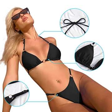 MIKETAI Sexy Bikinis for Women 2 Piece Bikini Spaghetti Strap Swimsuits Solid Color Bathing Swimwear Triangle Bathing Suit (Black S)