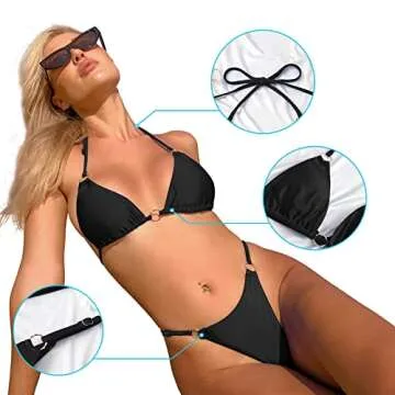 MIKETAI Sexy Bikinis for Women 2 Piece Bikini Spaghetti Strap Swimsuits Solid Color Bathing Swimwear Triangle Bathing Suit (Black S)