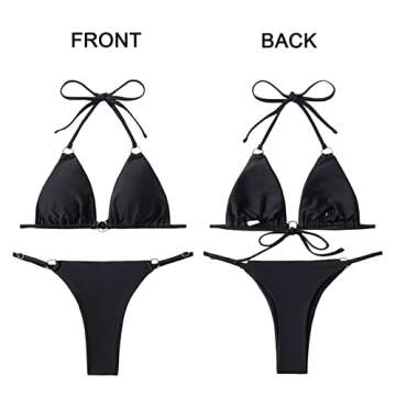MIKETAI Sexy Bikinis for Women 2 Piece Bikini Spaghetti Strap Swimsuits Solid Color Bathing Swimwear Triangle Bathing Suit (Black S)