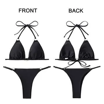 MIKETAI Sexy Bikinis for Women 2 Piece Bikini Spaghetti Strap Swimsuits Solid Color Bathing Swimwear Triangle Bathing Suit (Black S)