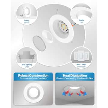 Sunco 6 Pack Adjustable Dimmable LED Recessed Downlights