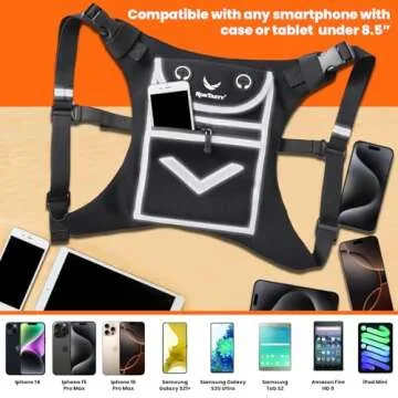 Running Mini Backpack Vest for Men and Women – Black Reflective Design with 360° Visibility, Fits iPhone, Android, and iPad Mini – Lightweight Adjustable Gear for Fitness, Cycling, Hiking
