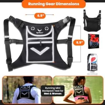 Running Mini Backpack Vest for Men and Women – Black Reflective Design with 360° Visibility, Fits iPhone, Android, and iPad Mini – Lightweight Adjustable Gear for Fitness, Cycling, Hiking
