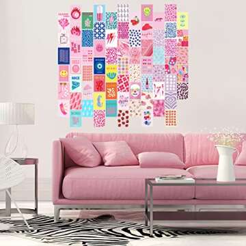 KBKBART 70pcs Preppy Room Decor, Aesthetic Pictures, Cute Trendy Pink Photo Collage Kit 4"x6" Hot Pink Preppy Wall Art Posters/Things for Teen Girls Bedroom Dorm