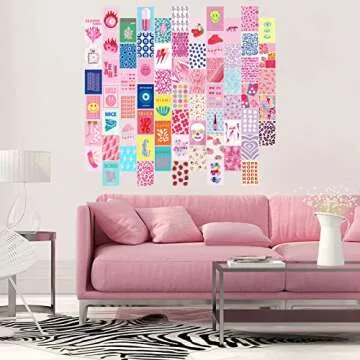 KBKBART 70pcs Preppy Room Decor, Aesthetic Pictures, Cute Trendy Pink Photo Collage Kit 4"x6" Hot Pink Preppy Wall Art Posters/Things for Teen Girls Bedroom Dorm