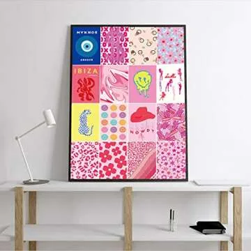 KBKBART 70pcs Preppy Room Decor, Aesthetic Pictures, Cute Trendy Pink Photo Collage Kit 4"x6" Hot Pink Preppy Wall Art Posters/Things for Teen Girls Bedroom Dorm