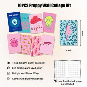 KBKBART 70pcs Preppy Room Decor, Aesthetic Pictures, Cute Trendy Pink Photo Collage Kit 4"x6" Hot Pink Preppy Wall Art Posters/Things for Teen Girls Bedroom Dorm