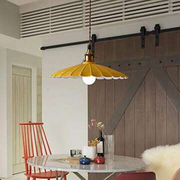 LAKIQ Colorful Indoor Single Pendant Light Lovely Scalloped Shade Mini Hanging Ceiling Lighting Metal Lights Pool Table Hanging Light for Kitchen Island Dining Room Bar Restaurant (Green, 12'')