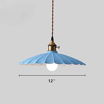 LAKIQ Colorful Indoor Single Pendant Light Lovely Scalloped Shade Mini Hanging Ceiling Lighting Metal Lights Pool Table Hanging Light for Kitchen Island Dining Room Bar Restaurant (Green, 12'')