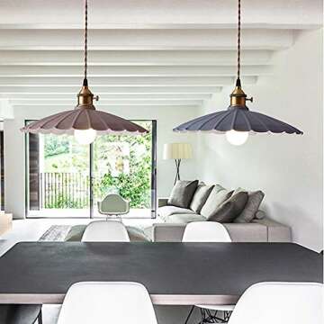 LAKIQ Colorful Indoor Single Pendant Light Lovely Scalloped Shade Mini Hanging Ceiling Lighting Metal Lights Pool Table Hanging Light for Kitchen Island Dining Room Bar Restaurant (Green, 12'')