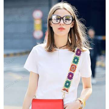 Crochet Flower 1.97" Wide Purse Strap Replacement Crossbody Handbag Shoulder Strap Adjustable