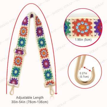 Crochet Flower 1.97" Wide Purse Strap Replacement Crossbody Handbag Shoulder Strap Adjustable