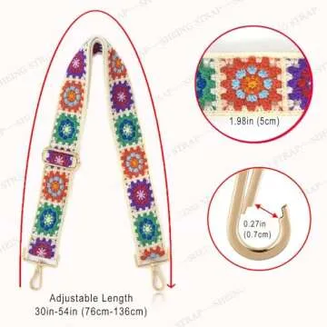 Crochet Flower 1.97" Wide Purse Strap Replacement Crossbody Handbag Shoulder Strap Adjustable