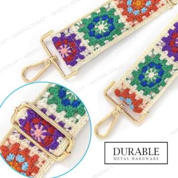 Crochet Flower 1.97" Wide Purse Strap Replacement Crossbody Handbag Shoulder Strap Adjustable