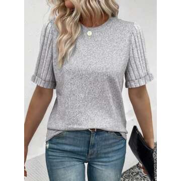 SHEWIN Womens Spring Summer Crew Neck Dressy Casual Knit Tops Blouses 2025 Fashion Trendy Cute Solid...