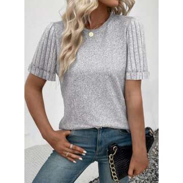 SHEWIN Womens Spring Summer Crew Neck Dressy Casual Knit Tops Blouses 2025 Fashion Trendy Cute Solid Work Business Short Sleeve T Shirts,(US 12-14) L,Grey