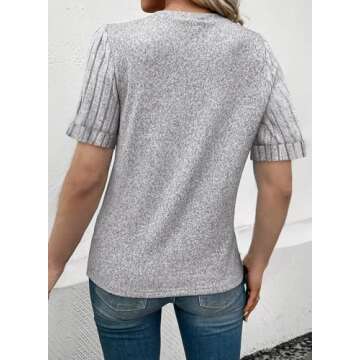 SHEWIN Womens Spring Summer Crew Neck Dressy Casual Knit Tops Blouses 2025 Fashion Trendy Cute Solid Work Business Short Sleeve T Shirts,(US 12-14) L,Grey