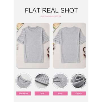 SHEWIN Womens Spring Summer Crew Neck Dressy Casual Knit Tops Blouses 2025 Fashion Trendy Cute Solid Work Business Short Sleeve T Shirts,(US 12-14) L,Grey