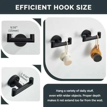 Angle Simple Double Towel Hook Matte Black 2 PCS, Stainless Steel Bathroom Robe Hook, Hand Towel Holder for Wall