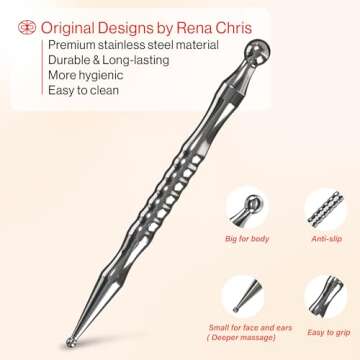 Rena Chris Stainless Steel Gua Sha and Acupuncture Pen, Manual Reflexology Tools for Muscle Tension and Pain Relief, Acupressure Pen and Gua Sha Set with Reflexology Chart, Easy to Use