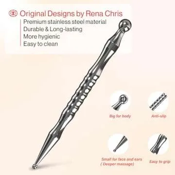 Rena Chris Stainless Steel Gua Sha and Acupuncture Pen, Manual Reflexology Tools for Muscle Tension and Pain Relief, Acupressure Pen and Gua Sha Set with Reflexology Chart, Easy to Use