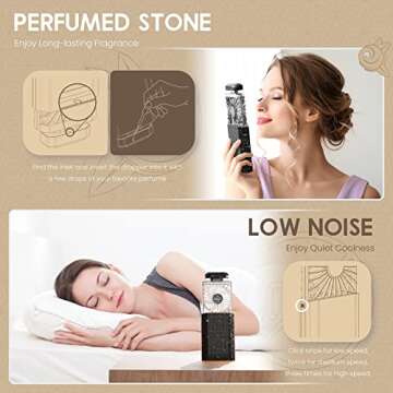 Lady Handheld Fan, Rechargeable Small Personal Fan with 3 Speeds Setting, Powerful Quiet Pull-out Portable Fan, Mini Cooling Desk Electric Fan Safe for Girls Woman Office School-Black Rhinestones