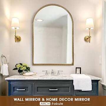 Fobule Arched Wall Mirror for Bathroom, 20"x30" Metal Beaded Frame Decorative Accent Mirror, Large M...