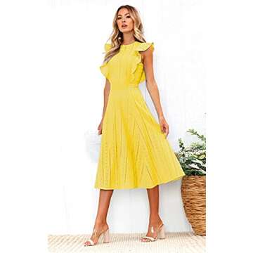 ECOWISH Women's Summer Dresses 2025 Elegant Lady Wedding Guest Cocktail Ruffle Cap Sleeves A-Line Of...