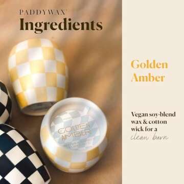Paddywax Checkmate Artisan Hand-Poured Scented Candle, 11-Ounce, Golden Amber