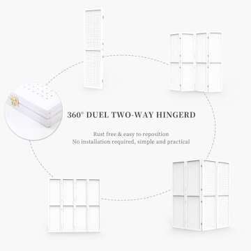 DURASPACE 4 Panel Room Divider 5.6 FT Pegboard Display Folding Wood Privacy Screen Pegboard Stand Or...