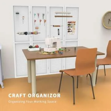 DURASPACE 4 Panel Room Divider 5.6 FT Pegboard Display Folding Wood Privacy Screen Pegboard Stand Organizer for Jewelry, Craft, Cloth, Art Display (White)