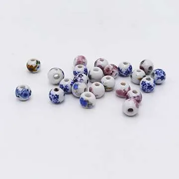 INSPIRELLE 180 Pieces Porcelain Beads Chinese Round Ceramic Beads 8mm for Handmade Jewelry Making Bracelets Necklace Making, Flower