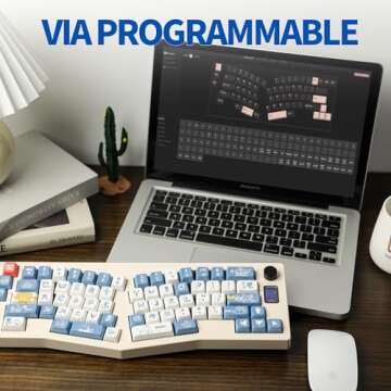 EPOMAKER CIDOO ABM066 Alice-Layout Mechanical Keyboard with TFT-LCD Screen and Knob, VIA-programmable, Hot Swappable 3 Modes(Bluetooth/2.4G/USB-C) Gaming Keyboard (Cream White, Silent Blue Switch)