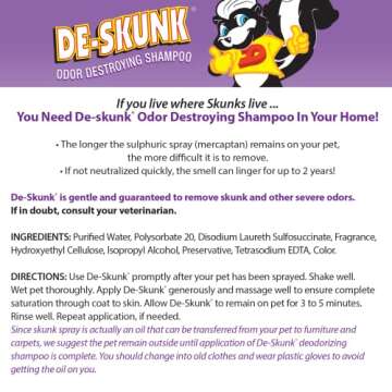 De-Skunk Odor Destroying Shampoo for Dogs, 32 oz. – Formulated with Powerful De-Greasers, Skunk Od...