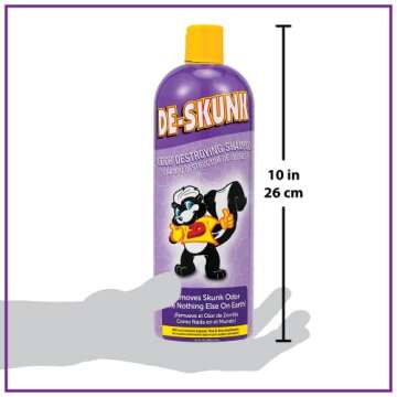 De-Skunk Odor Destroying Shampoo for Dogs, 32 oz. – Formulated with Powerful De-Greasers, Skunk Odor Remover for Pets, Carpet, Furniture and More – Removes Skunk Smell Fast