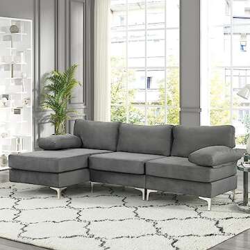 Stylish Large Velvet Sectional Sofa with Chaise Lounge