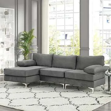 Stylish Large Velvet Sectional Sofa with Chaise Lounge