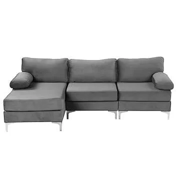 Stylish Large Velvet Sectional Sofa with Chaise Lounge