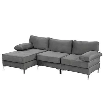 Stylish Large Velvet Sectional Sofa with Chaise Lounge