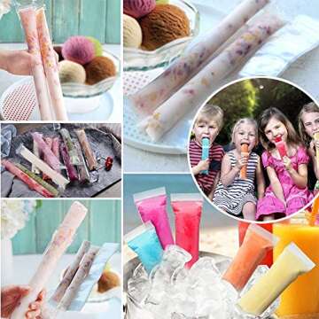 FEBSNOW 200 PCS Pop Bags - BPA Free Ice Pop Pouches with Funnel for Homemade Treats