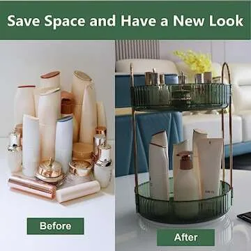 KOUHTIKA 360° Rotating Makeup Organizer for Vanity Spinning Organizer Bathroom Countertop Storage Cosmetic Display Cases for Perfume Skincare Organizer Large Capacity Makeup lotion Caddy(2pack,Green)