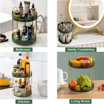 KOUHTIKA 360° Rotating Makeup Organizer for Vanity Spinning Organizer Bathroom Countertop Storage Cosmetic Display Cases for Perfume Skincare Organizer Large Capacity Makeup lotion Caddy(2pack,Green)