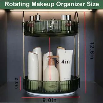 KOUHTIKA 360° Rotating Makeup Organizer for Vanity Spinning Organizer Bathroom Countertop Storage Cosmetic Display Cases for Perfume Skincare Organizer Large Capacity Makeup lotion Caddy(2pack,Green)