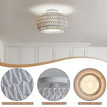 BUXVRCS Rattan Ceiling Light - Boho Flush Mount Design