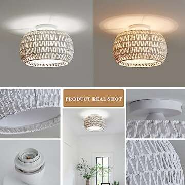 BUXVRCS Rattan Ceiling Light - Boho Flush Mount Design