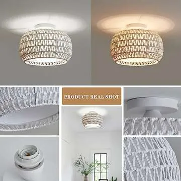 BUXVRCS Rattan Ceiling Light - Boho Flush Mount Design