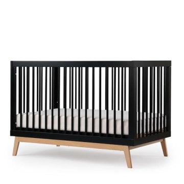 Dadada Baby Soho 3-in-1 Convertible Crib – GREENGUARD Certified Wooden Crib (Black/Natural)